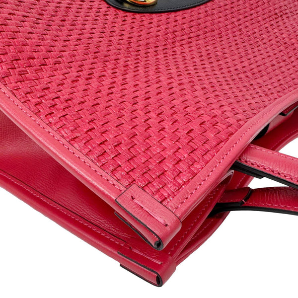 GUCCI Horsebit 1955 Medium Raffia Leather Tote Bag Red 623694