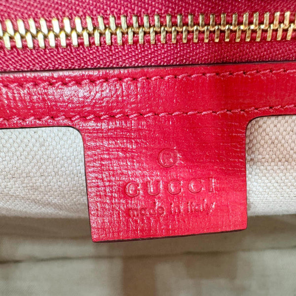 GUCCI Horsebit 1955 Medium Raffia Leather Tote Bag Red 623694