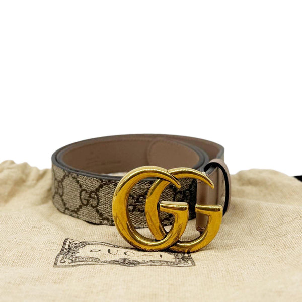 GUCCI Marmont GG Supreme Leather Belt Beige 625839 Size 75.30