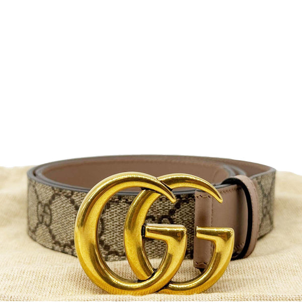 GUCCI Marmont GG Supreme Leather Belt Beige 625839 Size 75.30