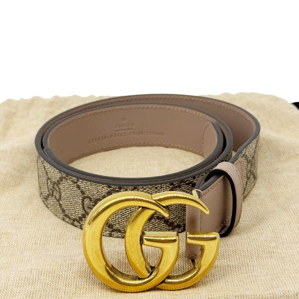 GUCCI Marmont GG Supreme Leather Belt Beige 625839 Size 75.30