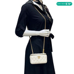 CHANEL Pillow Crush Small Quilted Lambskin Leather Vanity Case With Chain White
