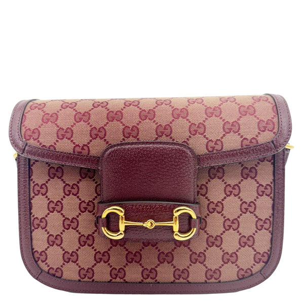GUCCI Horsebit 1955 Medium GG Supreme Canvas Shoulder Bag Sahara Rubino 602204