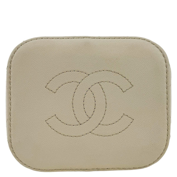 CHANEL CC Drawstring Quilted Leather Crossbody Bucket Bag Cream