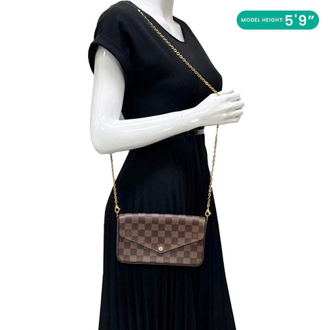 LOUIS VUITTON Felicie Pochette Damier Ebene Crossbody Bag Brown