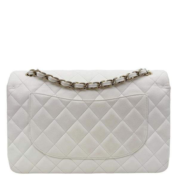 CHANEL Classic Double Flap Quilted Caviar Leather Shoulder Bag White