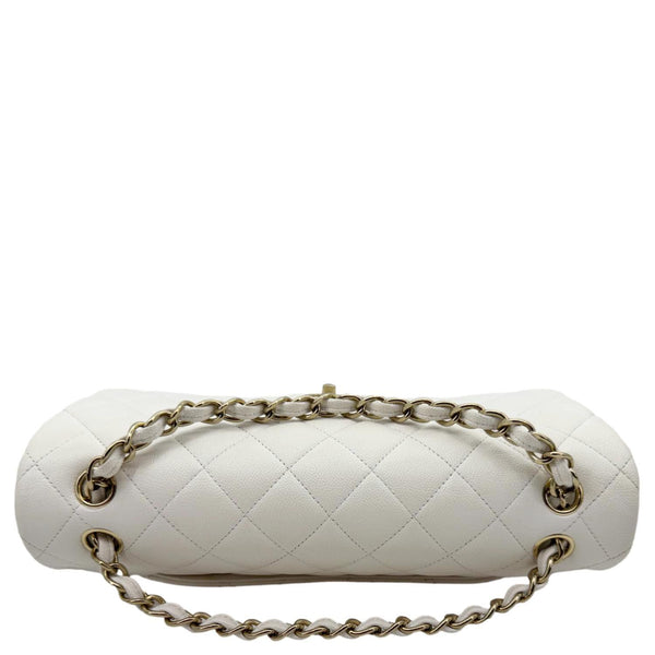 CHANEL Classic Double Flap Quilted Caviar Leather Shoulder Bag White
