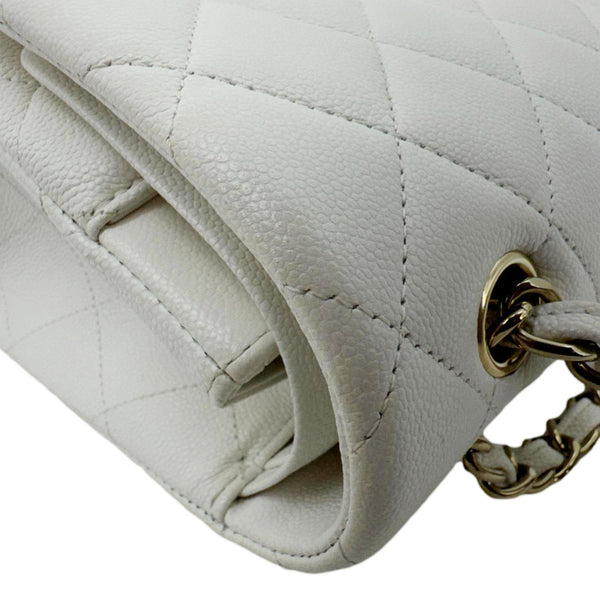 CHANEL Classic Double Flap Quilted Caviar Leather Shoulder Bag White