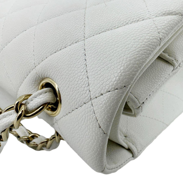 CHANEL Classic Double Flap Quilted Caviar Leather Shoulder Bag White