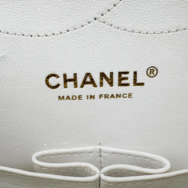 CHANEL Classic Double Flap Quilted Caviar Leather Shoulder Bag White