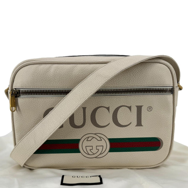 GUCCI Logo Leather Shoulder Bag Off White 523589