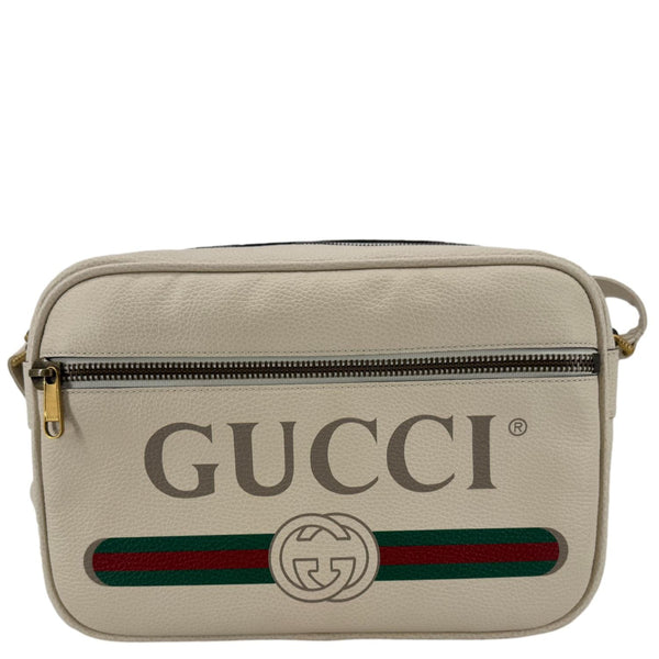 GUCCI Logo Leather Shoulder Bag Off White 523589