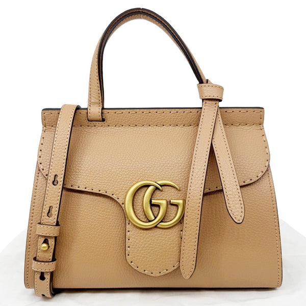 GUCCI GG Marmont Pebbled Leather Top Handle Crossbody Bag Beige 779796