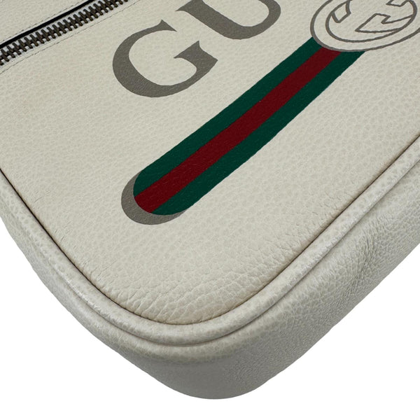 GUCCI Logo Leather Shoulder Bag Off White 523589