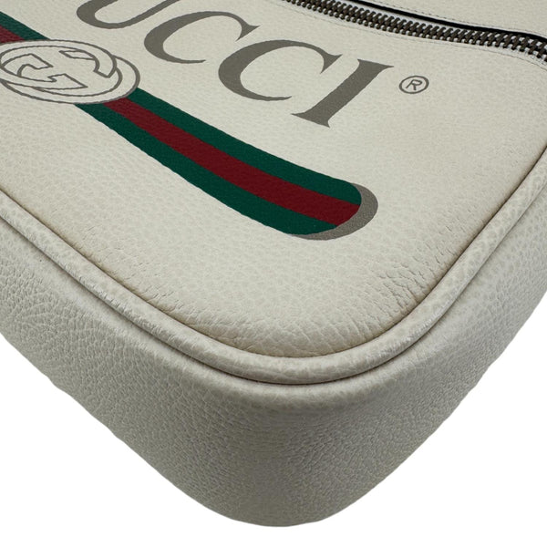 GUCCI Logo Leather Shoulder Bag Off White 523589