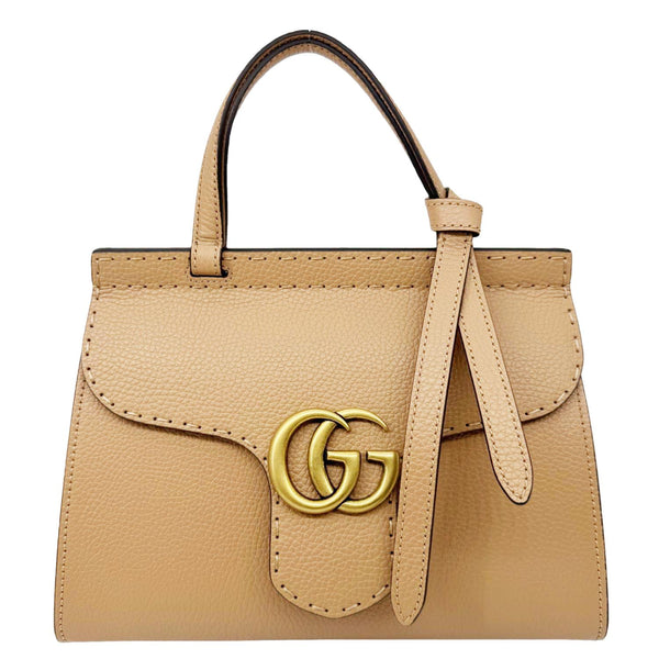 GUCCI GG Marmont Pebbled Leather Top Handle Crossbody Bag Beige 779796