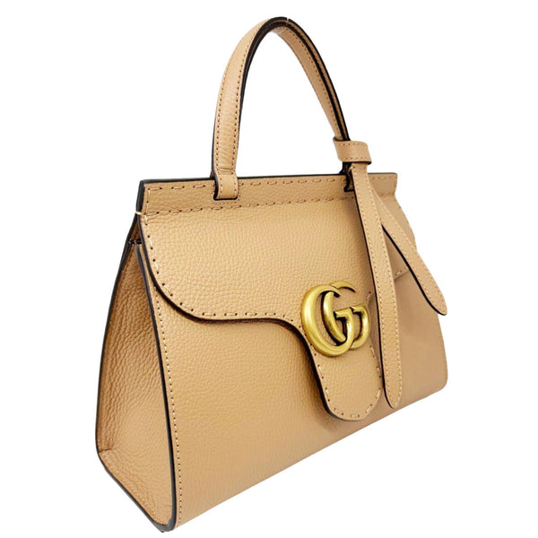 GUCCI GG Marmont Pebbled Leather Top Handle Crossbody Bag Beige 779796