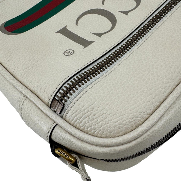 GUCCI Logo Leather Shoulder Bag Off White 523589