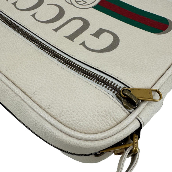 GUCCI Logo Leather Shoulder Bag Off White 523589