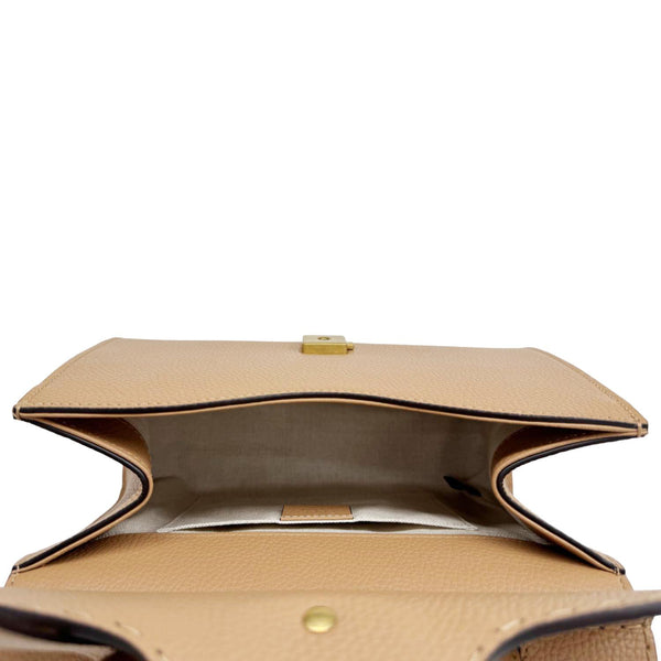 GUCCI GG Marmont Pebbled Leather Top Handle Crossbody Bag Beige 779796