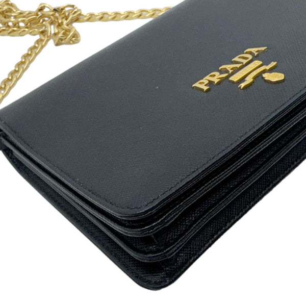 PRADA Saffiano Lux Chain Crossbody Bag Black
