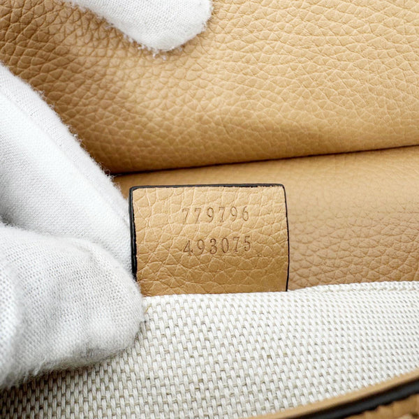 GUCCI GG Marmont Pebbled Leather Top Handle Crossbody Bag Beige 779796