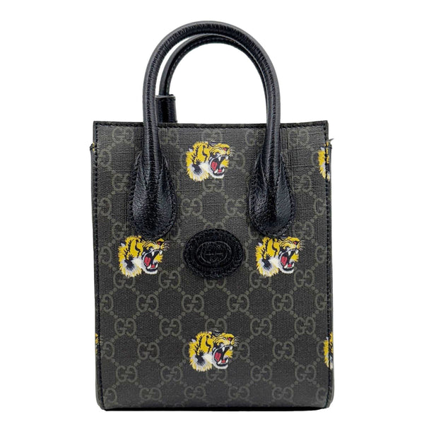 Gucci Interlocking GG Mini Supreme Tiger Printed Canvas Tote Bag Gray 696010