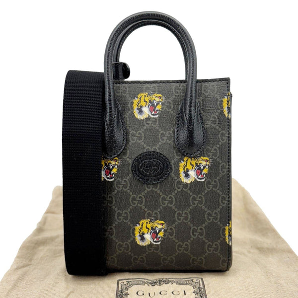Gucci Interlocking GG Mini Supreme Tiger Printed Canvas Tote Bag Gray 696010