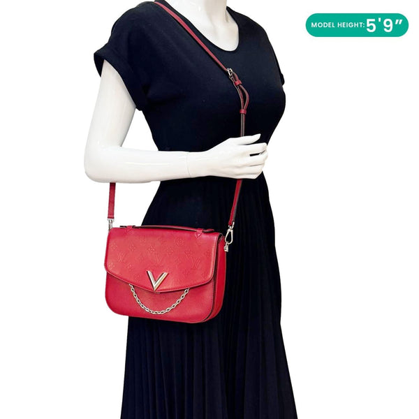 LOUIS VUITTON Very Monogram Leather Messenger Bag Red