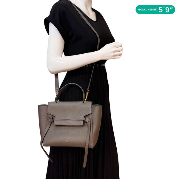 CELINE Micro Belt Grained Leather Shoulder Bag Grey