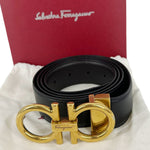 SALVATORE FERRAGAMO Gancini Buckle Leather Belt Black