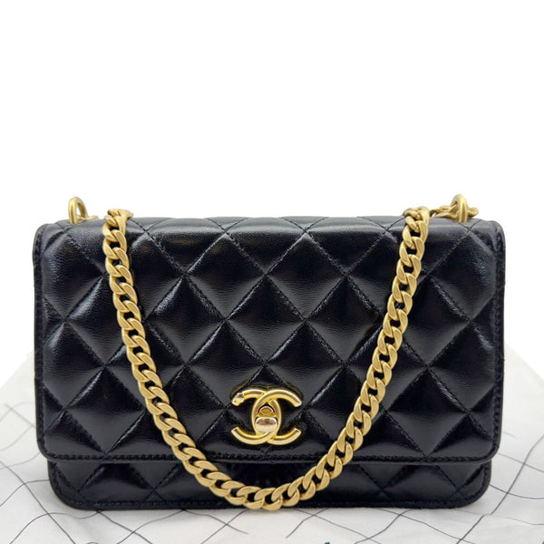CHANEL Pillow Crush Quilted Lambskin Leather WOC Crossbody Bag Black