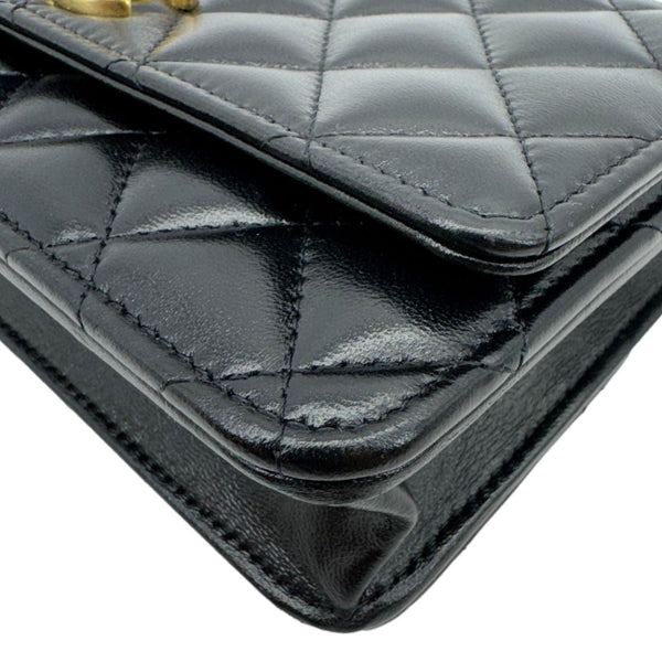 CHANEL Pillow Crush Quilted Lambskin Leather WOC Crossbody Bag Black