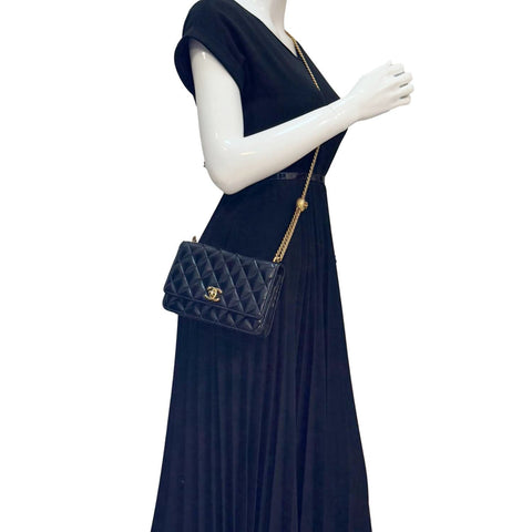 CHANEL Pillow Crush Quilted Lambskin Leather WOC Crossbody Bag Black