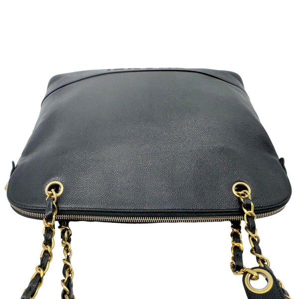 CHANEL Vintage Logo Large Caviar Leather Chain Tote Shoulder Bag Black