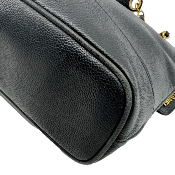 CHANEL Vintage Logo Large Caviar Leather Chain Tote Shoulder Bag Black