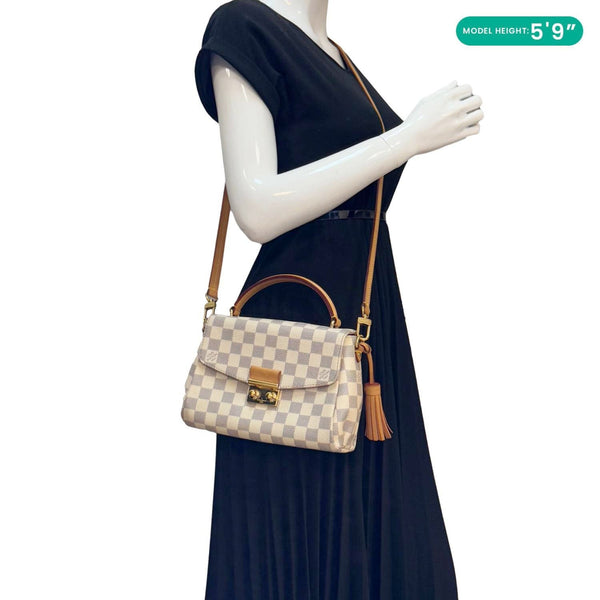 LOUIS VUITTON Croisette Damier Azur Satchel Crossbody Bag Rose Ballerine