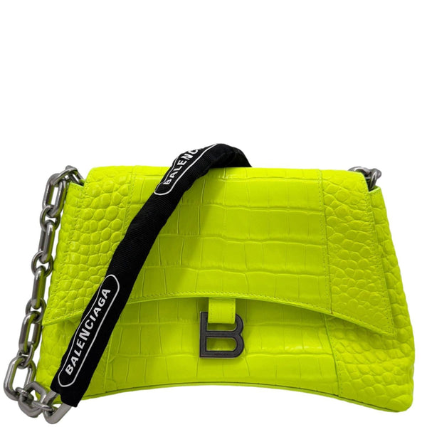 BALENCIAGA Downtown Small Calfskin Leather Chain Shoulder Bag Neon Yellow
