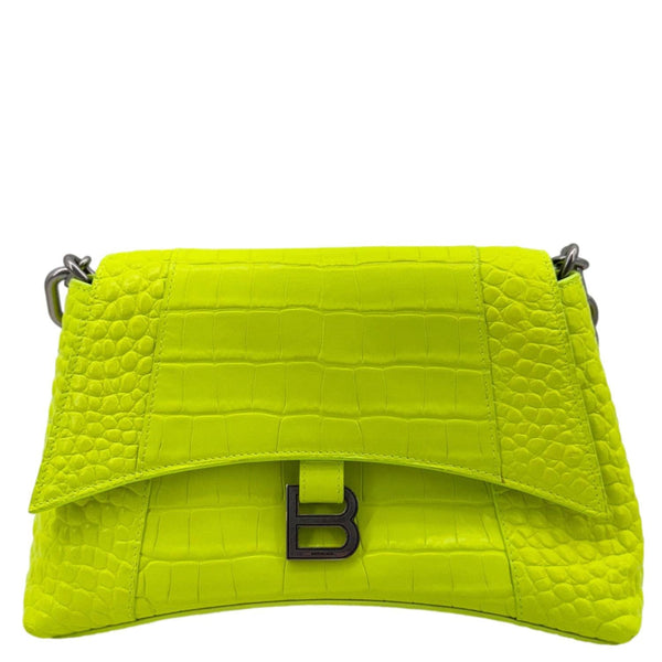 BALENCIAGA Downtown Small Calfskin Leather Chain Shoulder Bag Neon Yellow