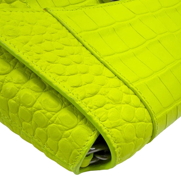 BALENCIAGA Downtown Small Calfskin Leather Chain Shoulder Bag Neon Yellow