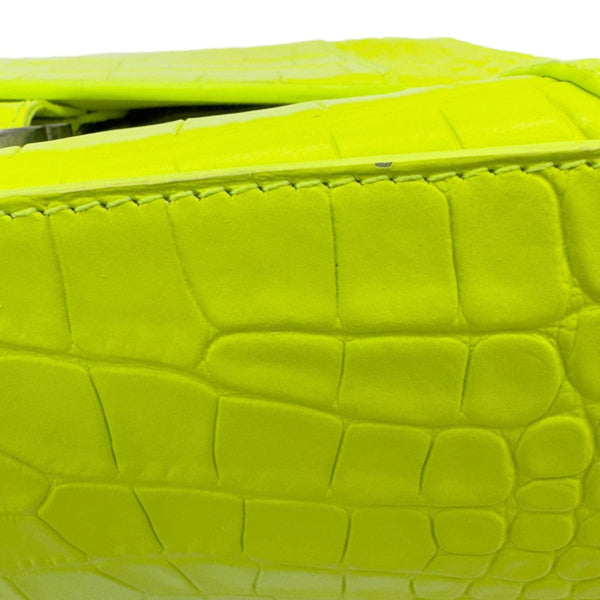 BALENCIAGA Downtown Small Calfskin Leather Chain Shoulder Bag Neon Yellow