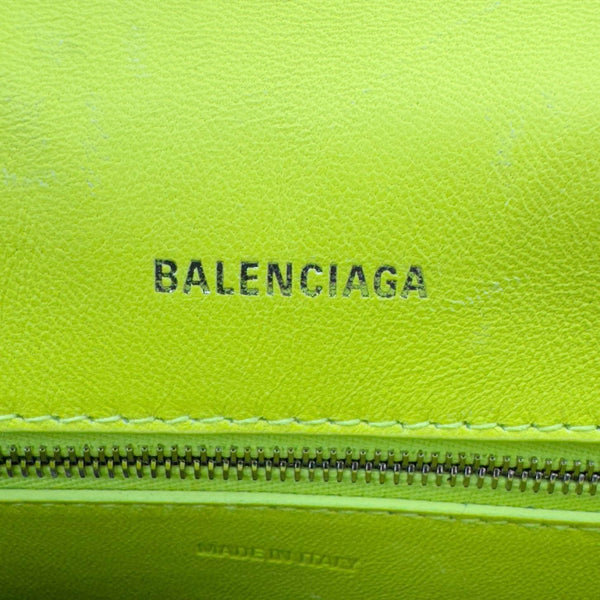BALENCIAGA Downtown Small Calfskin Leather Chain Shoulder Bag Neon Yellow