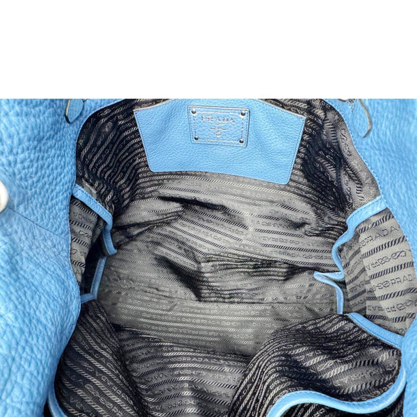 PRADA Vitello Daino Leather Shopping Tote Bag Blue