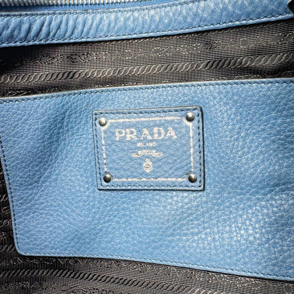 PRADA Vitello Daino Leather Shopping Tote Bag Blue