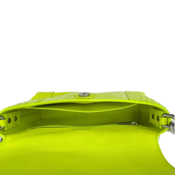 BALENCIAGA Downtown Small Calfskin Leather Chain Shoulder Bag Neon Yellow