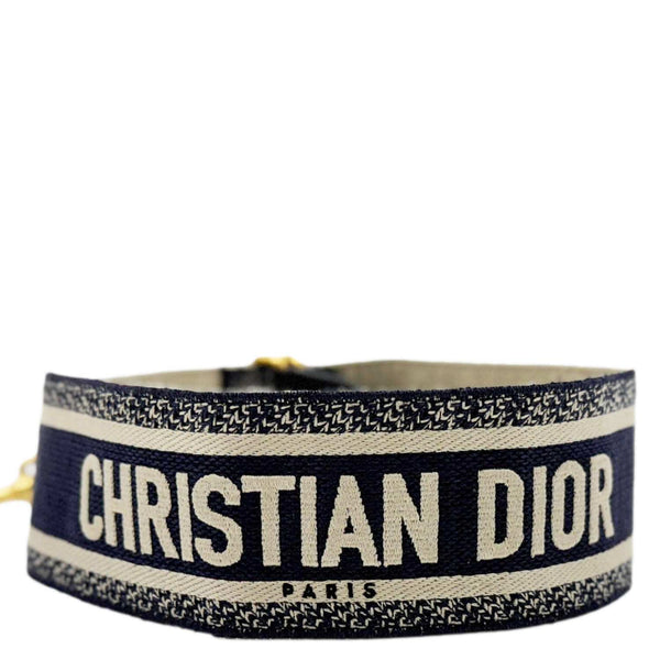 CHRISTIAN DIOR Embroidered Canvas Shoulder Strap Navy Blue
