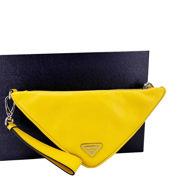 PRADA Triangle Leather Clutch Yellow