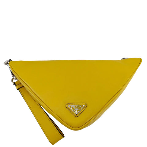 PRADA Triangle Leather Clutch Yellow