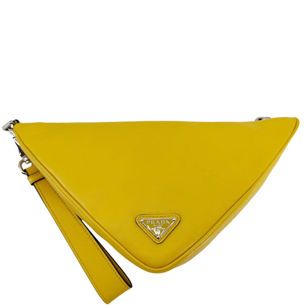 PRADA Triangle Leather Clutch Yellow