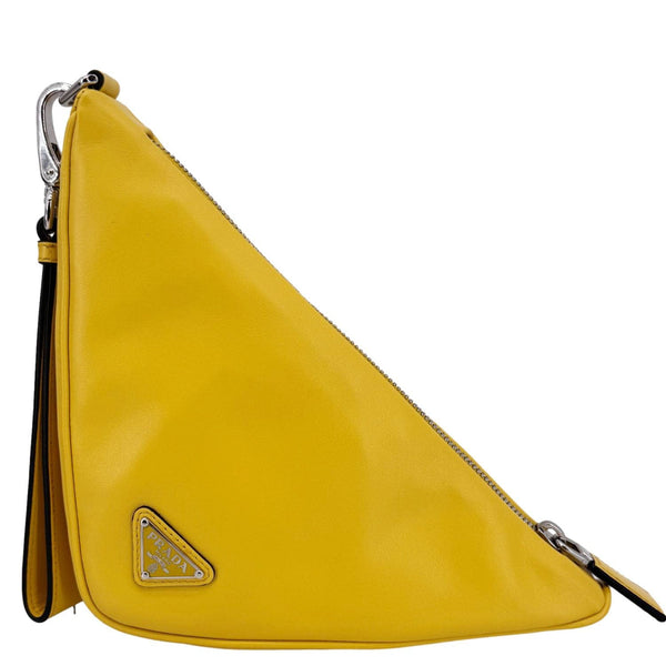 PRADA Triangle Leather Clutch Yellow
